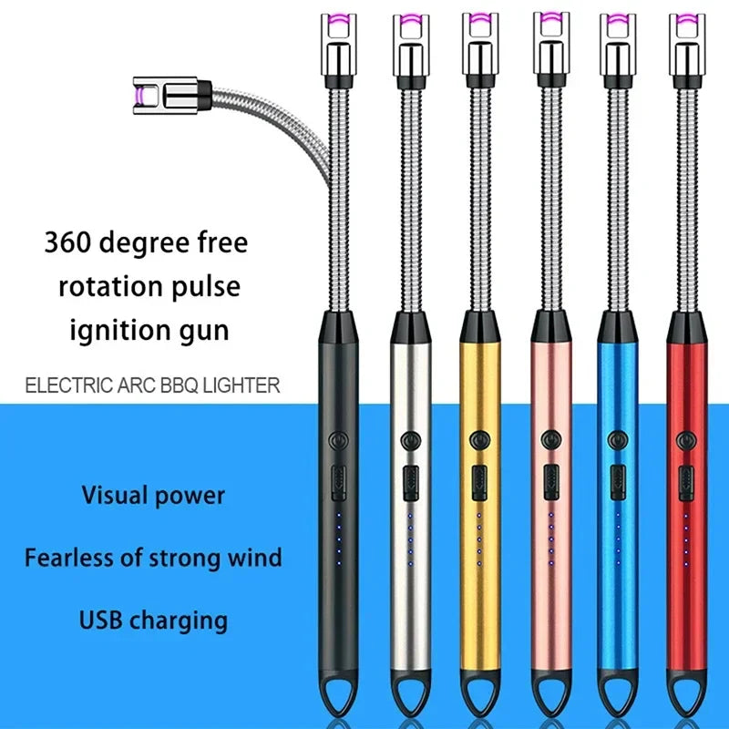 Rechargeable 360° Gas Lighter – USB Electric Candle & Kitchen Lighter with LED Display