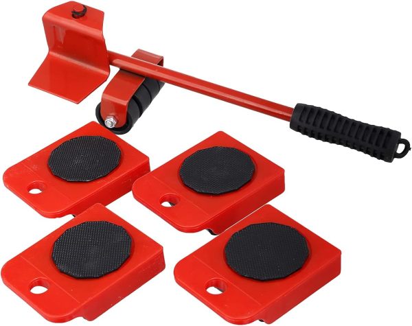 Set of 5 Furniture Moving Tool Heavy Object Mover Furniture Transport Lifter & Furniture Slides Moving House Cabinet Sofa Bed Desk 4 Wheeled Mover Roller 1 Wheel Bar Hand Tools Set